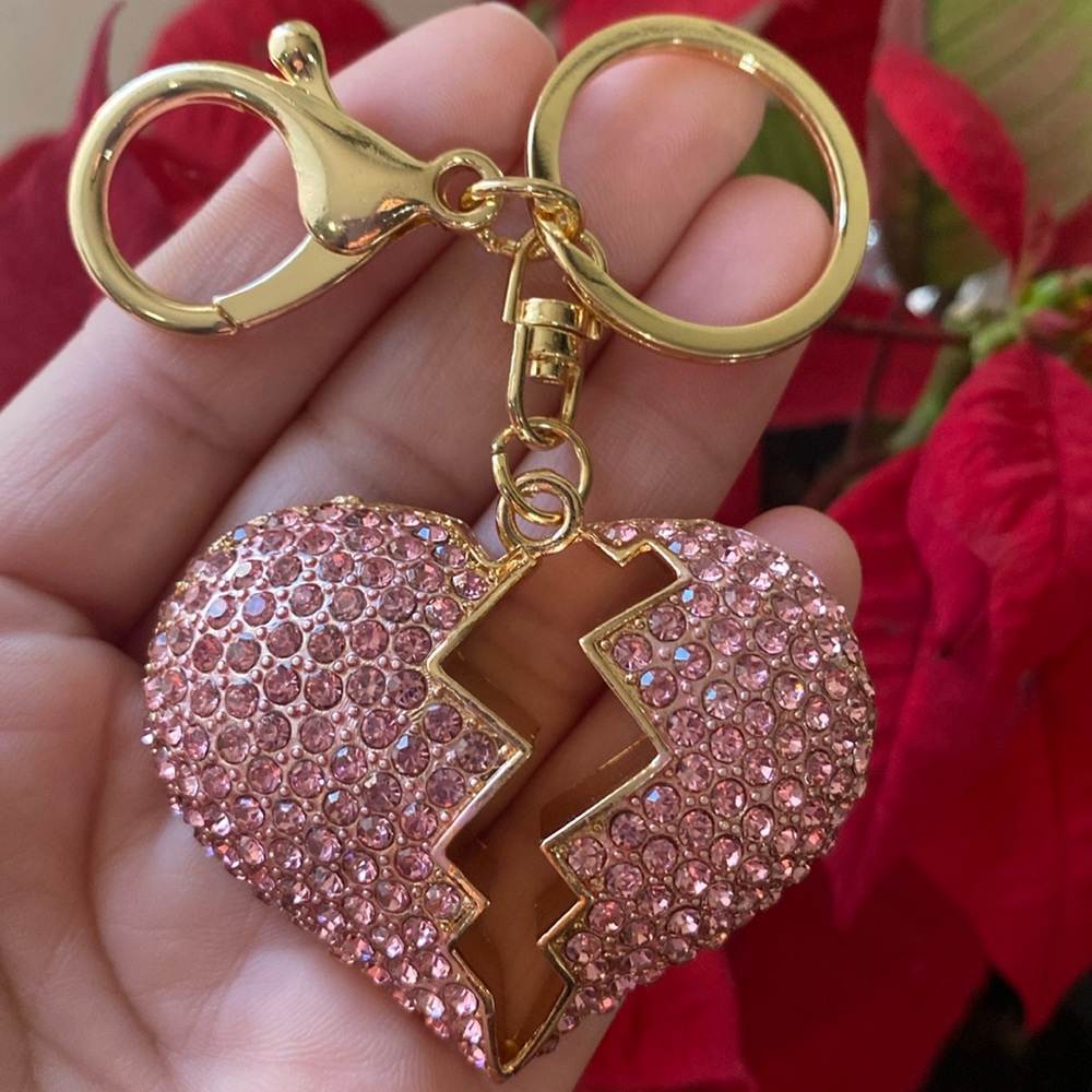 Pink Rhinestones Heart Keychain Bag Charm